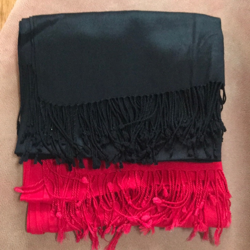 Set of Two Long Fringed Scarves
